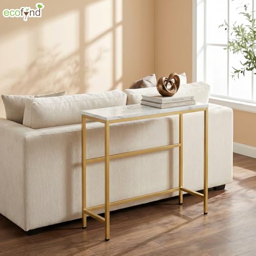 Image of ecofynd 27 Inch Console Table, Metal with Engineered Wooden top for Long Narrow Hallway, Entryway, Living Room, Dining Room, Office, Home Side Table Storage Shelf (WHTGO, CT004)