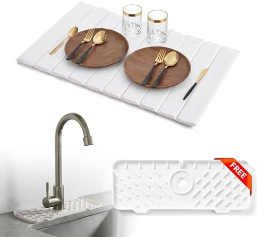 Large PU Leather Surface Quick Drying Dish Drying Mat with Diatom...