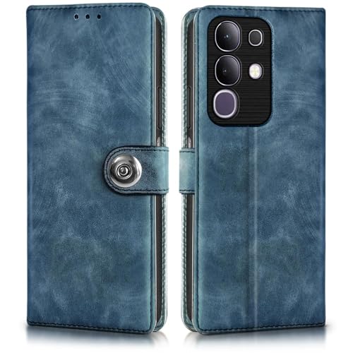 Image of WOW IMAGINE Shock Proof Flip Cover Back Case for Vivo T4x 5G | iQoo Z10x 5G | Vivo Y31 Pro 5G (Magnetic Button Flip Case | Wallet Pockets & Stand | Leather Finish | Aquamarine)