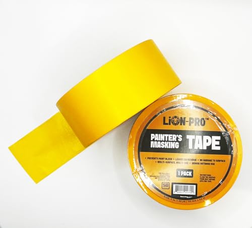 Image of Lion-Pro Painter's Masking Tape, 2 Inch Wide (2 in. x 55 Yds), Professional-Grade, High Adhesion, Ideal for Multi-Surface Use, 1 Roll (1, Chrome Yellow, 2 INCH)