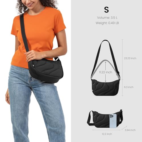 tomtoc 3.5L Puffer Sling Crossbody Bag for Women Trendy, Nylon Quilted Crescent Shoulder Bag Purses for Cellphone and Daily Essentials, Puffy Travel Hobo Handbag with Adjustable Strap & Inner Pockets3