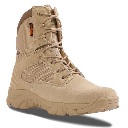 Mens tactical boots combat boots 8 Inches work boots for men Durable Side Zipper Military Boots Suede Lightweight Boots