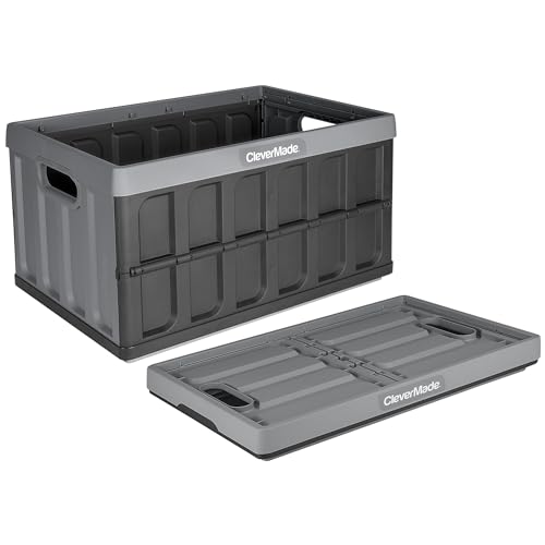 CleverMade Collapsible Storage Bins - Stone 1 Pack 46L - Stackable Containers Heavy Duty Capacity Folding Crates - Space-Saving for Home