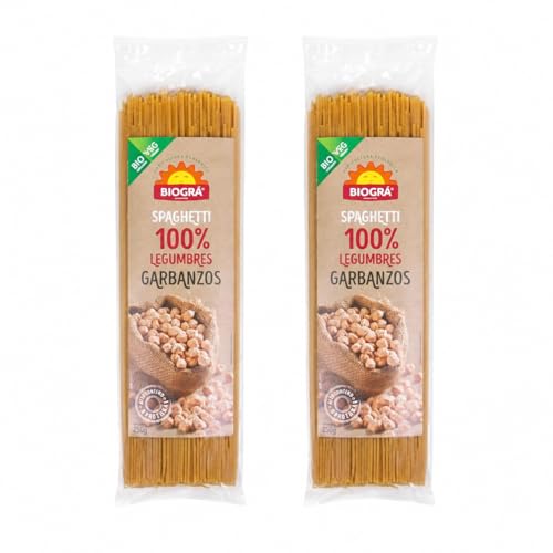 Pack 2 Spaghetti de Legumbres 100% Garbanzos Bio 250 g, 500 g total, pasta ecológica elaborada con harina de garbanzo 100%, alternativa vegetal para platos diarios y alimentación familiar.