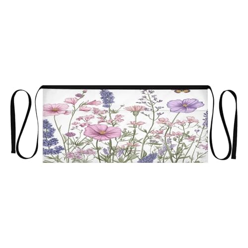 Kigai Flowers Butterfly Server Aprons for Men Women Water & Oil Resistant Waitress Waiter Waist Apron with 3 Pockets