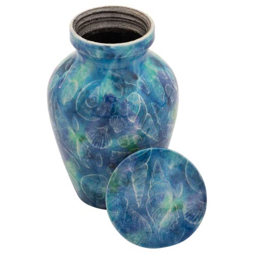 Seashell Ocean Keepsake Cremation Urn for Ashes, Aluminum, Blue Urn, Keepsake Sized Cremation Urn, 3 Inches High