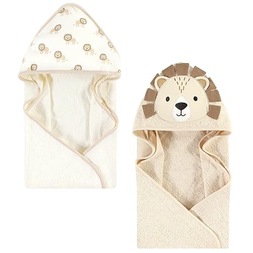 Hudson Baby Unisex Baby Cotton Poly Animal Face Hooded Towel, Lion 2-Piece, One Size
