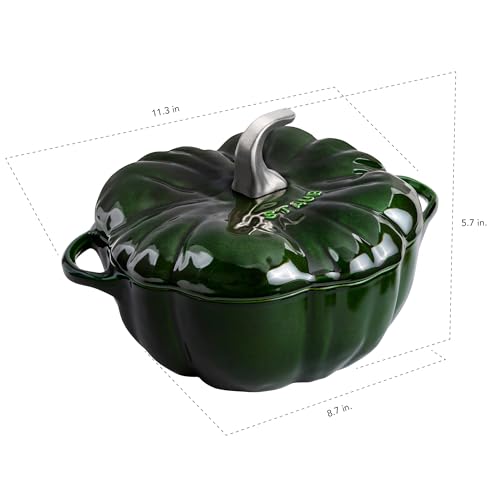 Image of STAUB Cast Iron 3.5-qt Pumpkin Cocotte with Stainless Steel Knob - Basil