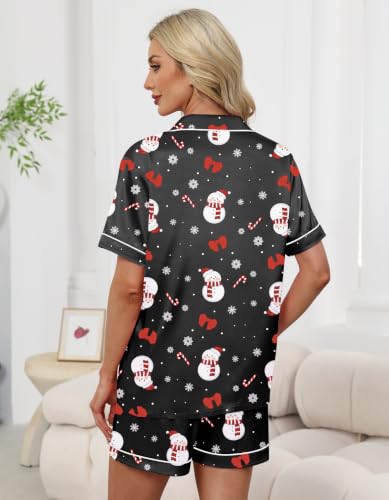 Image of Schbbbta Women Pajamas Set, 2 Pieces Satin Silk Button Down Pjs Short Sleeve Outfits Loungewear