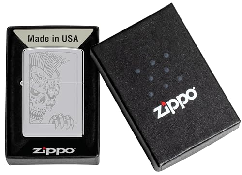 Image of Zippo Mohawk Skull Windproof Lighter - Punk-Inspired Skull with Spiked Hair, Matte Finish, Refillable, (BIS Certified)