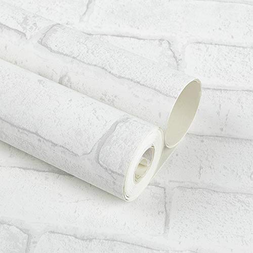 Akea Vintage White Brick Wallpaper Roll, Flat Faux Bricks Wall Paper 3D Effect Non Stirck #TOP2