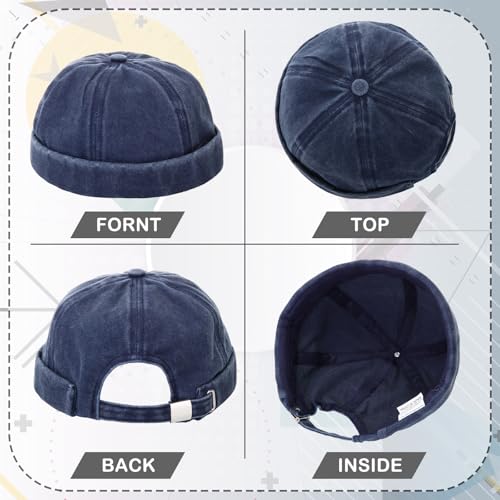 Image of SATINIOR 2 Pieces Brimless Hats for Men Adjustable Docker Cap Casual No Brim Hat Rolled Cuff Sailor Skullcap