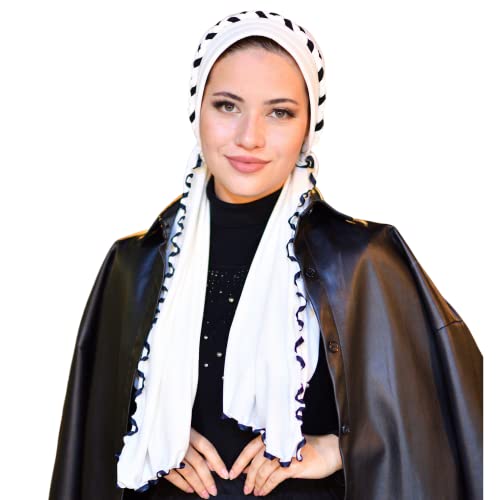 SUFIRIT Frilly Turbans for Women White-Hijab Undercap-Hijab Underscarf-Hijab Cap-Instant Hijab-Jersey Hijab-Sleep Bonnet-Hair Bonnet-Hijab Scarfs for Women-African Head Wraps Muslim, One Size