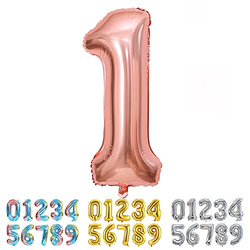 Ponmoo Foil Ballon Chiffre 1 Or Rose, Grands Numéro 0 1 2 3 4 5 7 8 10-19 20-29 30-39 40 50 60 70...