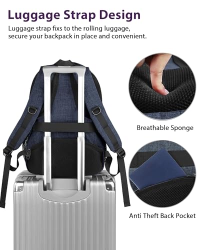 Image of MATEIN Extra Large Laptop Backpack for Men, 50 L Travel Carry On TSA Approved Backpack with Trolley Sleeve, Waterproof Business Work Bag Fits 18.4 Inch Computer Notebook, Dark Blue