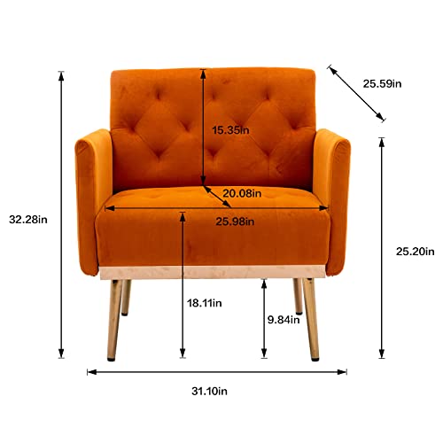 Olela Accent Chair With Arms For Living Room, Modern Tufted Single Sofa Armchair With Gold Metal Legs Upholstered Reading Chair For Bedroom Office Decorative (Velvet-Smooth Backrest, Orange) #TOP2