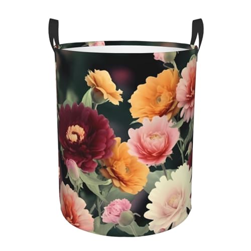 Beautiful Flowers print Circular Hamper Waterproof Storage Bin Organizer Basket Laundry Hamper With Handles For Clothes Toys Medium