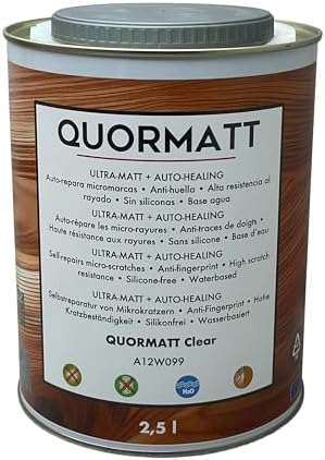 QUORMATT Barniz al Agua Ultra-Mate Premium para Madera. Anti-Huella - Tacto Sedoso - Tecnología Auto-Repara - 2,5 L