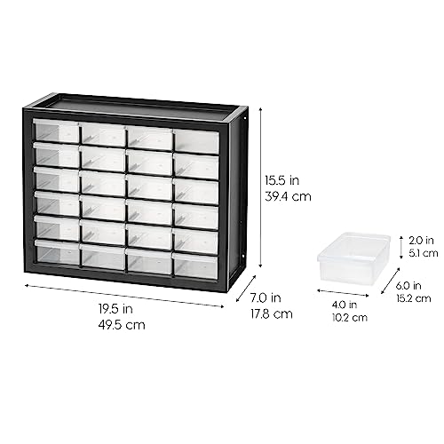 Image of IRIS USA 24-Drawer Plastic Storage Organizer, Made in USA, Teacher Toolbox, Multi Drawer Cabinet For Garage Tools Beads Balloons Building Bricks Crafts Stickers Small Business Scrapbook Art, Black