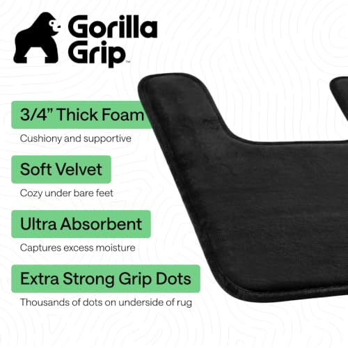 Image of GORILLA GRIP Thick Memory Foam Toilet Rug for Bathroom, Square Shaped Washable, Soft Absorbent Velvet Topside Floor Mats, Machine Wash, Cushioned Luxury Rugs for Bath Room, 22.5x19.5, Black