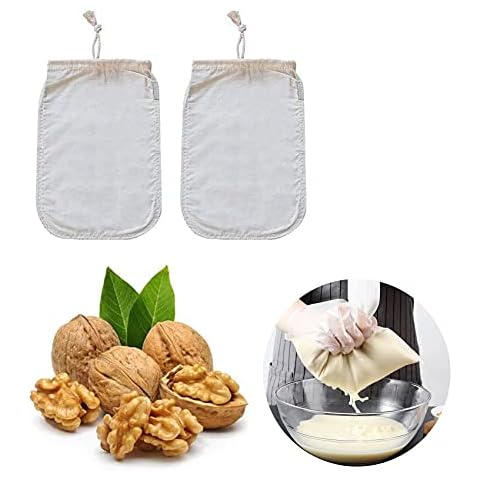 Nut Milk Bag Reusable- 2PCS 12"X12" Bags - Commercial Grade Reusable All Purpose Food Strainer - Food Grade BPA-Free - Ultra Strong Fine Cotton Nylon Filter Bags- Nutmilk, Juices, Cold Brew Cover