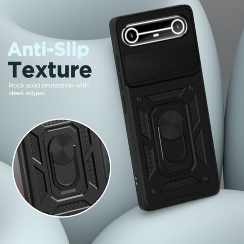 Image of Heavy Duty Back Case Cover for Tecno Pova Slim 5G, Shockproof Tecno Pova Slim Back Cover, Ring Case with Kickstand and Camera Protection Shutter - Black