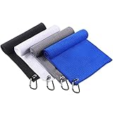 Remagr 4 Pack Golf Towel for Bags Microfiber Fabric Towel Bag with Clip Waffle Pattern Golf Accessories for Men Women Ball Club Set, Multiple Colors(Black, White, Gray, Blue)