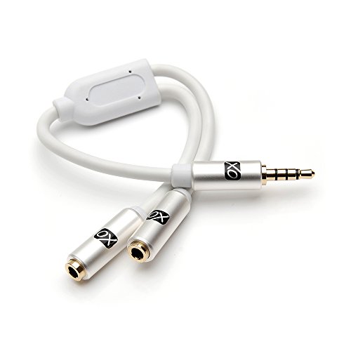XO, 3.5mm to 2 x 3.5mm Y White Cable, Headphone Mic Audio Y splitter for headsets with separate headphone/microphone plugs