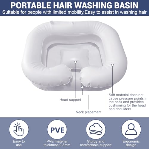 TOSUTOAufblasbares Haarwaschbecken,Aufblasbares Shampoo Becken,Tragbares Haarwaschwanne mit 1M Ablaufschlauch,Kissen und Luftpumpe – Ideal für Schwangere,Verletzte,Senioren und postoperative Patienten