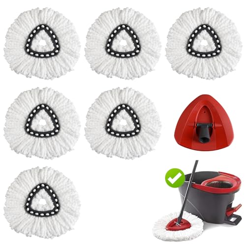 Hibaby Spin Mop Heads Replacements, 6 Pack Mop Refills include 1 Base Compatible with OCedar EasyWring Spin Mop, Deep Cleaning Microfiber Machine Washable and Easy-to-Replace, Helper for Housework