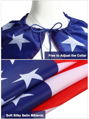 Mepase 6 Pcs American Flag Costume Cape Set 4th of July Patriotic Accessories 250th Retro 80's USA Outfits Sunglasses Flag Headband