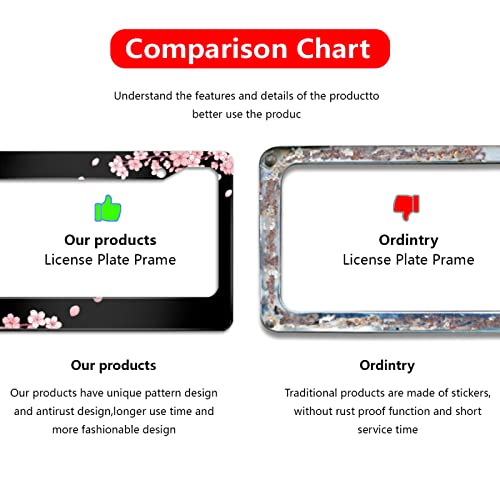 License Plate Frame Cherry Blossom License Plate Frames,Decorative Car Tag Frames Aluminum Metal License Plate Holder For Us Canada Standard 12X6Inch #TOP2