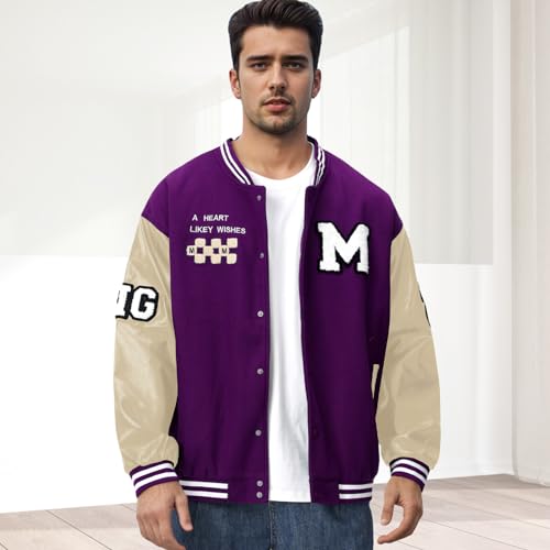 Image of Mens Varsity Jacket Baseball Bomber Jacket Vintage Unisex Streetwear Coats with Patchwork Hipster Utility Tops