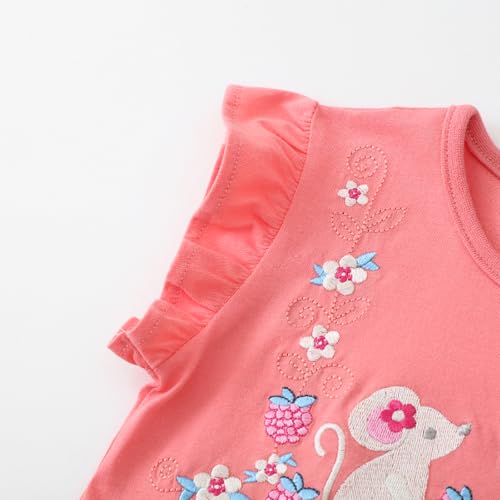 Image of HILEELANG Toddler Girl Short Sleeve Easter Dress Cotton Casual Jersey Shirt Playwear Applique Dress