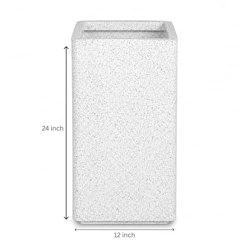 Image of ROTO Box Square Planter Pot Set | Premium LLDPE Outdoor Indoor Plant Pots | Modern Decorative Garden Planters for Home Balcony Office Patio (Dot White, 3 - (12X12X24 inch), Set of 1)