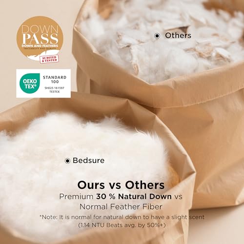 Image of Bedsure PureWoven Feather Down Comforter Oversized King, All Season Duvet | Downpass Certified, Hotel Luxury Duvet Insert, 8 Corner Tabs & Storage Bag, Soft Cotton Blend, 120x96 Inches, Medium Weight