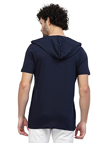 Image of Kalt Men Half Sleeves Cotton Blend Colour Block Hoodie T-Shirt