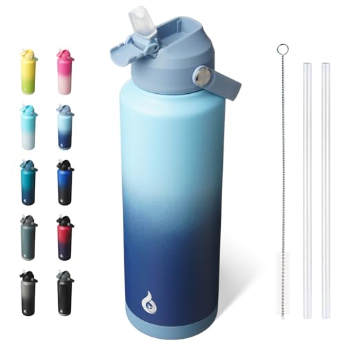 Image of BJPKPK Insulated Water Bottle with Straw Lid, 40oz Large Thermo, BPA Free Leak Proof Stainless Steel Metal Water Bottles, Tumblers, Cups, Flasks for Travel, Sports,Sky