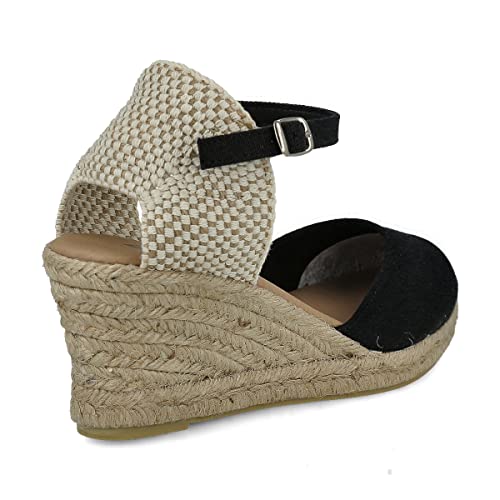 Wedge Sandals for Women. Made in Spain. Classic 5 Strings Height. Jute Espadrille with Buckle. Padded Fabric Insole. Rubber Outsole.3