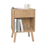 Fultyle Night Stand with Drawer, Mid Century Nightstand with Storage, Modern Fluted Bedside Table Bedroom Living Room for Small Space, Office (Rustic Walnut)