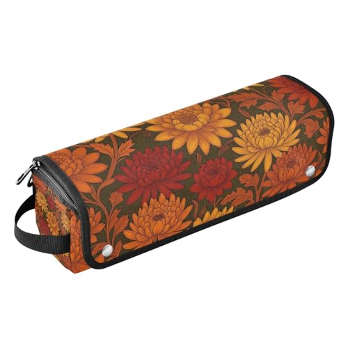Estuche de viaje 2 en 1 para plancha rizadora con tapete para planchas y organizador para herramientas de cabello, bolsa de almacenamiento para rizador, plancha, secadora y accesorios en rojo y naranja con motivos de crisantemos William Morris miniatura 1