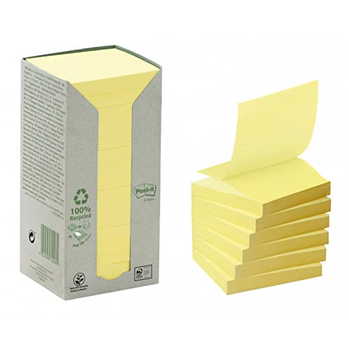 Post-it Z-Notes Recyclés jaune canari en pack de 16 blocs de 100 feuilles 76x76 mm