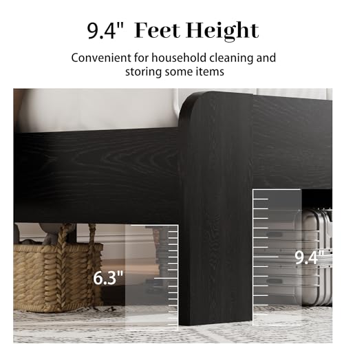 Image of King Size Wooden Bed Frame with Headboard, Rustic Farmhouse Wooden Bedframe with LED Lights and Charging Station, Easy Assembly, No Box Spring Needed (Black, King)