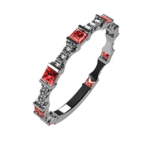 NANA Silver Stackable Ring Princess Cut Platinum Plated - Size 7 - Simulated Ruby - July Birthstone