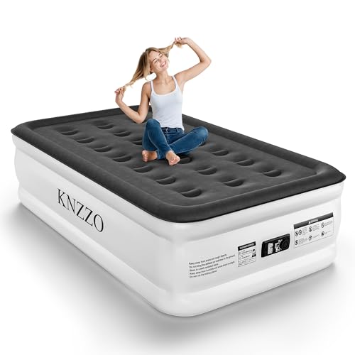 Twin Air Mattress with Built-in Pump, 18" Top Inflatable Mattress with Waterproof Flocking Fabric, Three-Minute Quick-Inflatable Bed. Portable Blow Up Mattress for Home, Outdoor and Guests