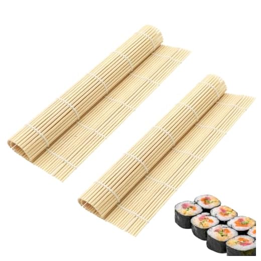 OSUWLSI 2 piezas de persianas enrollables para sushi, kit para hacer sushi, tapete para rollos de sushi, tapete de bambú para sushi, Utilizado en familias (24 * 24cm)