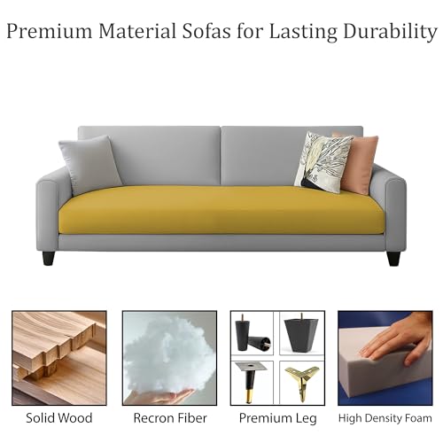 Image of Kathleen 3 Seater Sofa Set for Living Room - Foldable Convertible Couch Furniture for Home, Office or Guest Use, Modern Designer Stylish Comfortable (Yellow Grey)