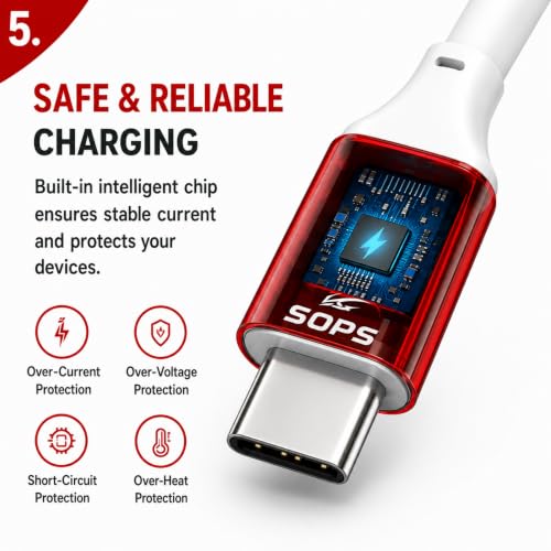 Image of 33W Fast Charging USB A to Type C TPE Cable, 6A Super Fast Charge, 480Mbps Data Sync, 1 Meter, Crimson Red