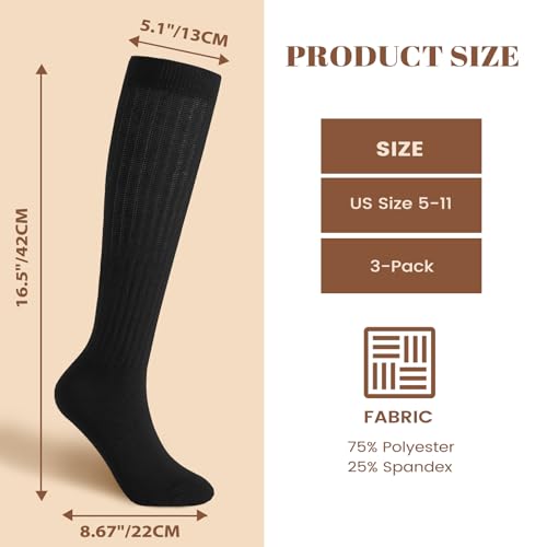 3 Pairs Slouch Socks Women, Long Winter Thigh High Boot Scrunch Socks, Warm Soft Slouchy Sock for Women Size 5-112