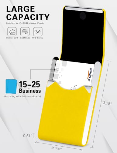 Image of Padike Professional Business Card Holder PU Leather Business Card Case Name Card Holder Slim Metal Pocket Card Holder with Magnetic Shut (Y-Yellow)